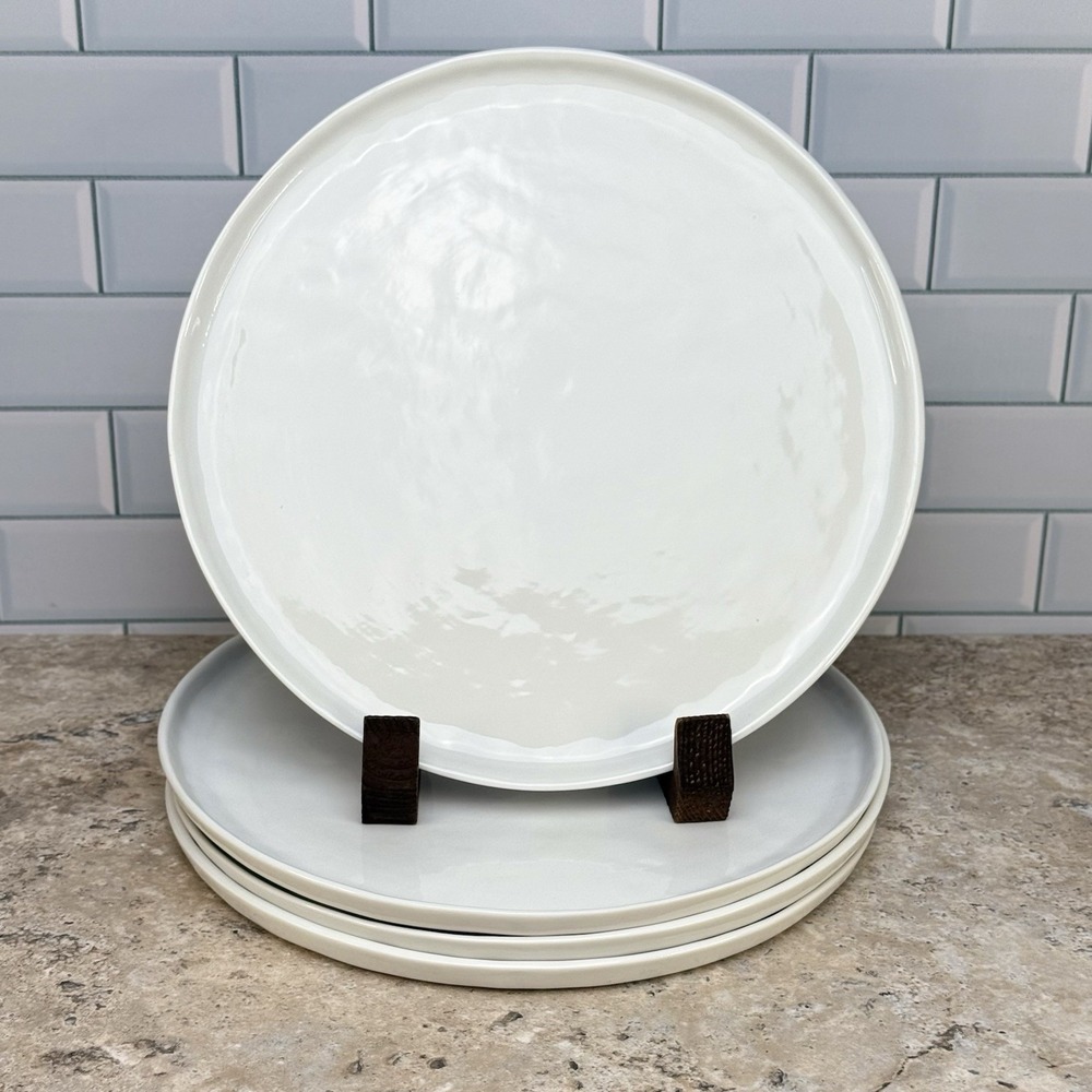 Crate & Barrel Mercer White 11" Dinner Plate - Set of 4 - Hammered Glossy